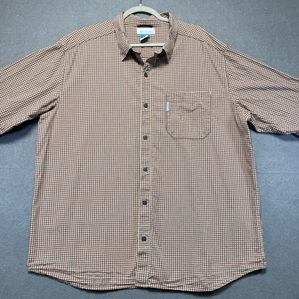 Columbia Mens Orange Blue Micro Check Plaid Long Sleeve Button Down Shirt XL